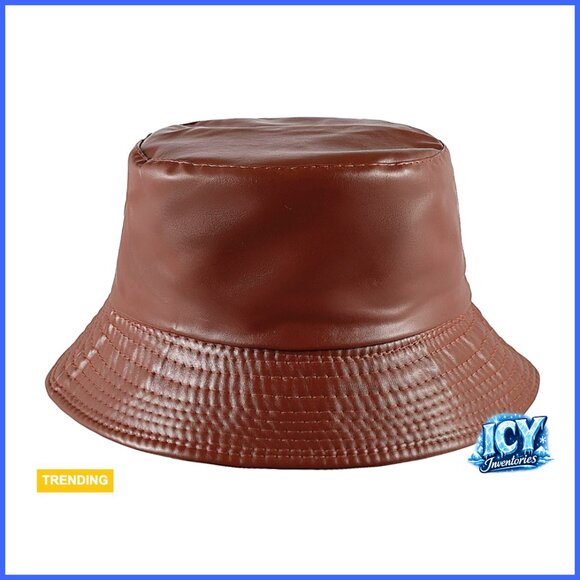 Reversible PU Leather Bucket Hat Adjustable Fishing Cap Unisex One Size main image 4